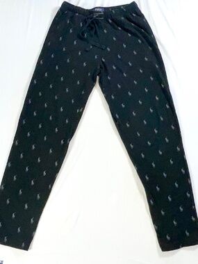 Men’s Polo Ralph Lauren Black Pajama Pants with White Polo Ponies Size Small